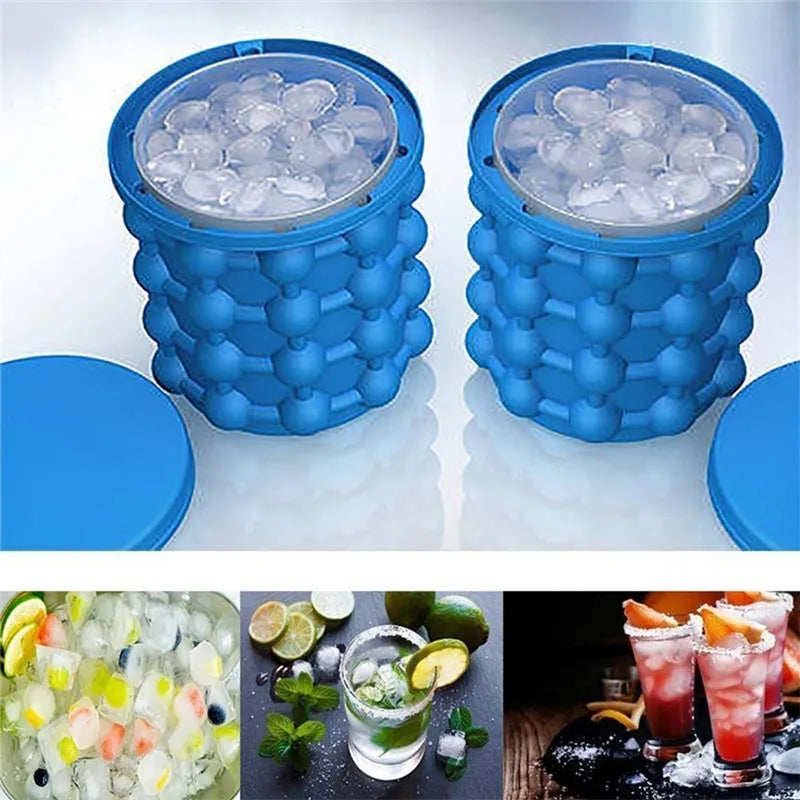 Silicone ice Cube Maker Ice Mold Tray Round Portable Bucket Wine Ice Cooler Beer Cabinet Kitchen Tools Drinking Whiskey Freeze