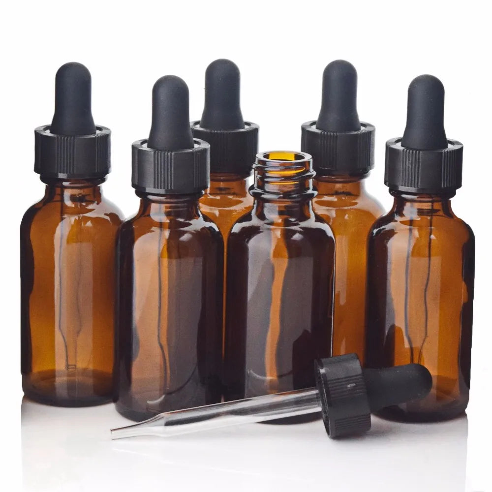 6pcs Empty 30ml Amber Glass Dropper Bottles with Glass Eye Dropper Pipette for Essential Oils Aromatherapy Lab Chemicals 1oz