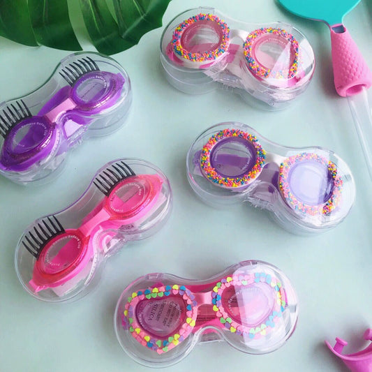 Pink Donut-Shaped Girls' Goggles Eyelashes Color Sequined Peach Heart Youth Swimming Toys