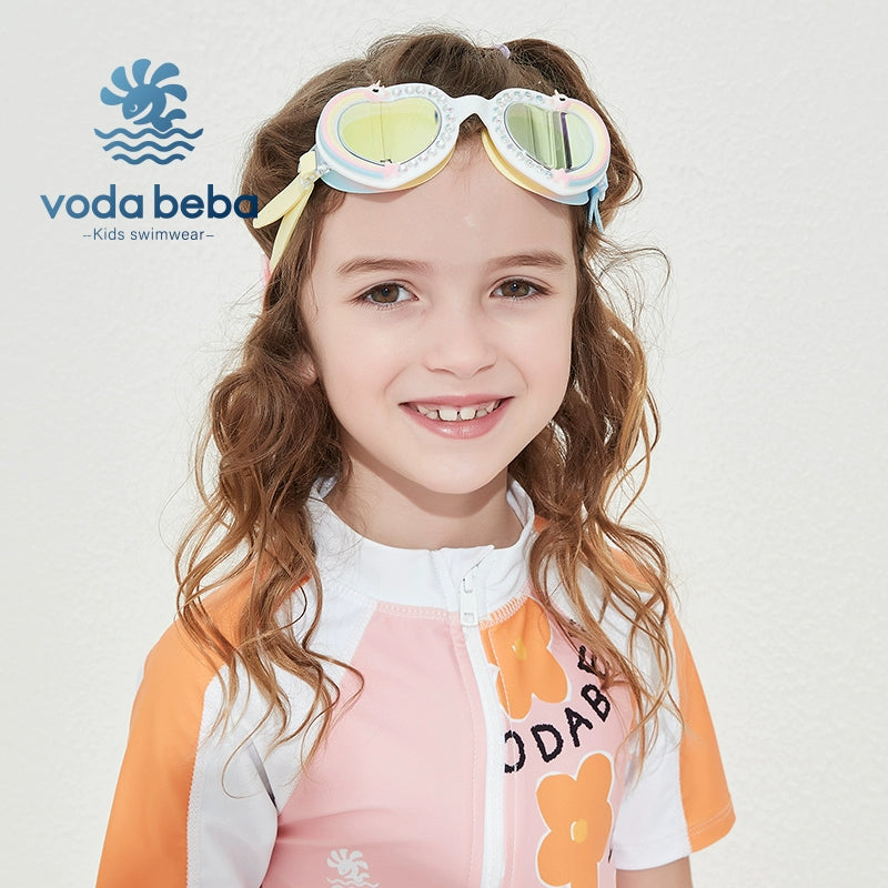 Voda Beba Children's Swimming Goggles Girl Large Frame Waterproof Anti-Fog HD Swimming Glasses 6-14 Years Old Eye Protection Goggles