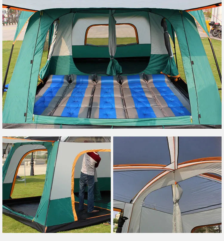 Two-bedroom Tent Oversize for 5-8 Person Leisure Camping Tents Double-plies Thick Rainproof Outdoor Family Tour