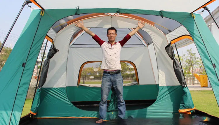 Two-bedroom Tent Oversize for 5-8 Person Leisure Camping Tents Double-plies Thick Rainproof Outdoor Family Tour