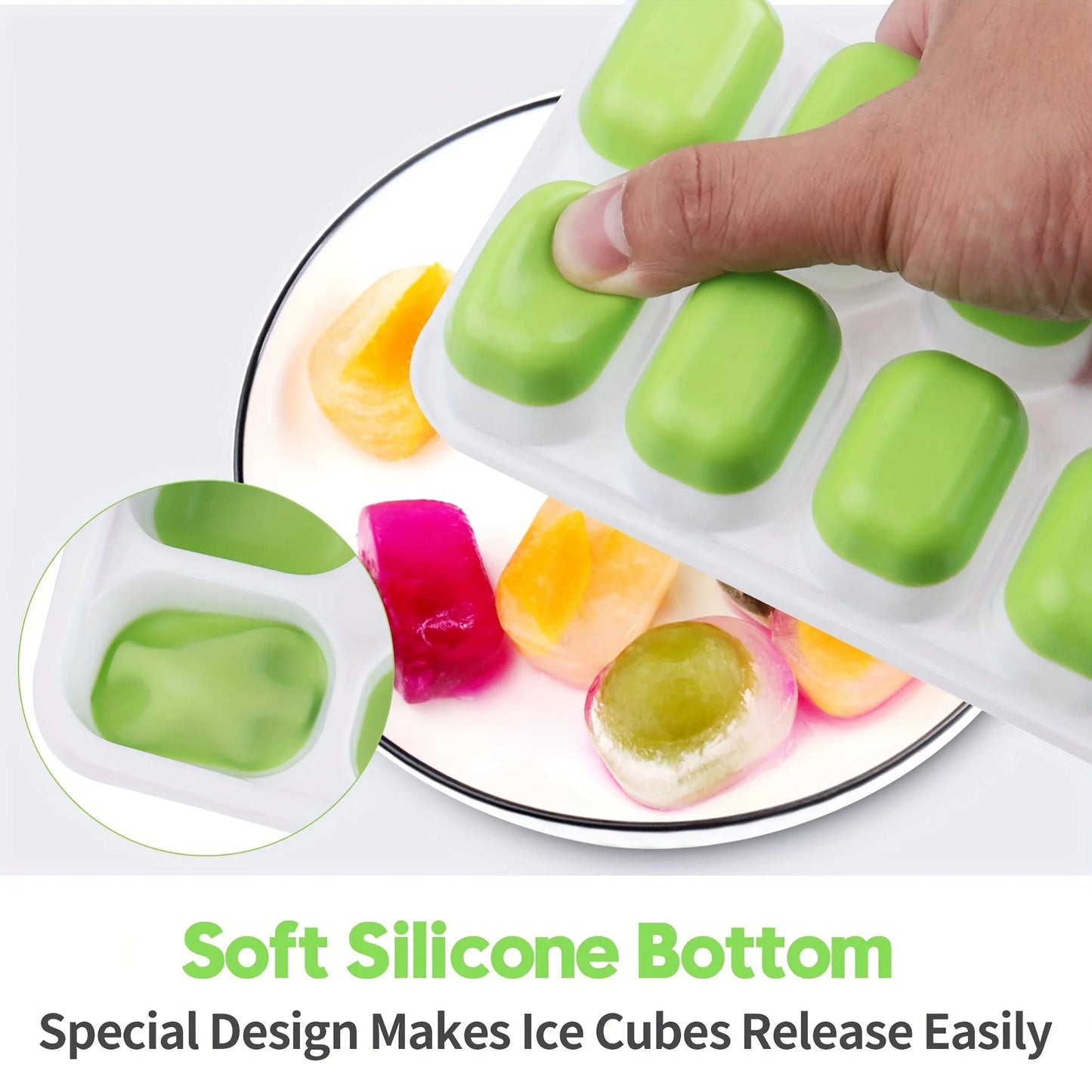 Silicone Ice Cube Mold, Easy-Release & Flexible Mold With Spill-Resistant Removable Lid, Stackable Ice Trays With Covers