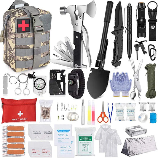 Survival Kit, 105Pcs Survival Gear First Aid Kit with Molle System Compatible Bag and Emergency Tent, Emergency Kit for Earthquake