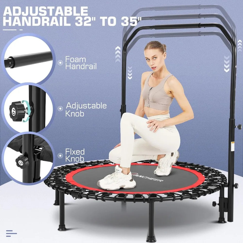 Max Load 450LBS Small Fitness Bungee Rebounder with 4 Level Adjustable Foam Handle Bar, 40" Foldable Mini Trampoline for Adults