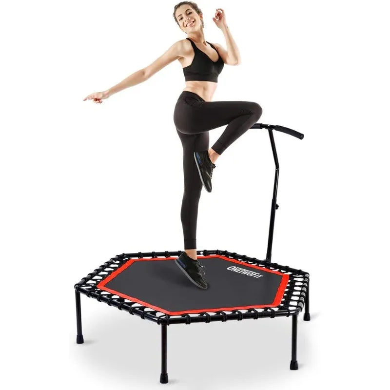 48" Silent Mini Trampoline with Adjustable Handle Bar Fitness Trampoline Bungee Rebounder Jumping Cardio