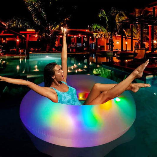 100cm Colorful Lights LED Swimming Ring Safety Inflatable Swim Tube Raft Swimming Circle Summer Party Pool Floats Tube Pool Ring