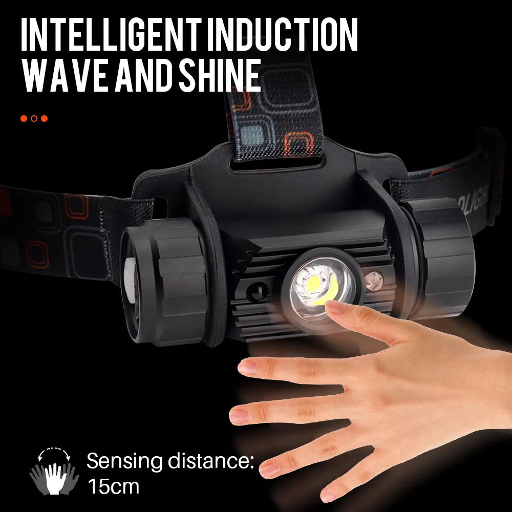 LED Induction Headlamp 1000LM Motion Sensor Headlight 18650 Rechargeable Head Torch Camping Hunting Flashlight