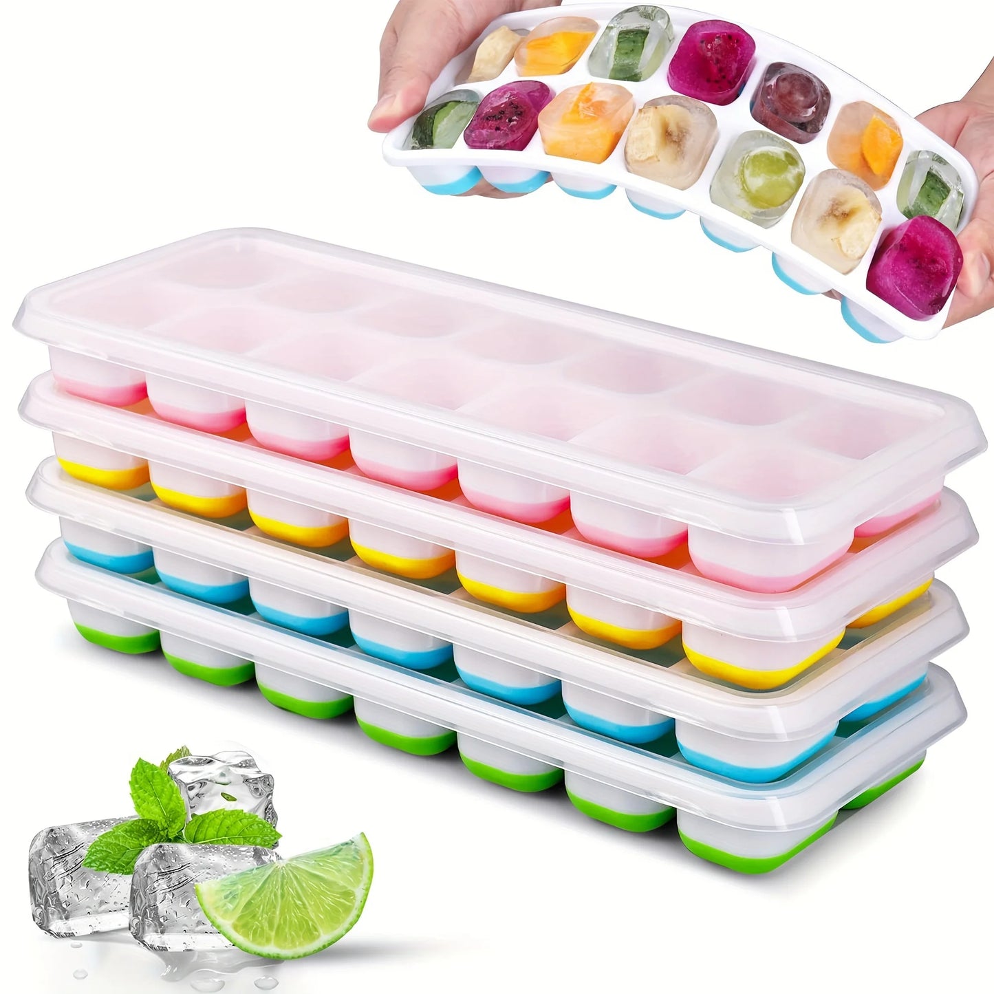 Silicone Ice Cube Mold, Easy-Release & Flexible Mold With Spill-Resistant Removable Lid, Stackable Ice Trays With Covers