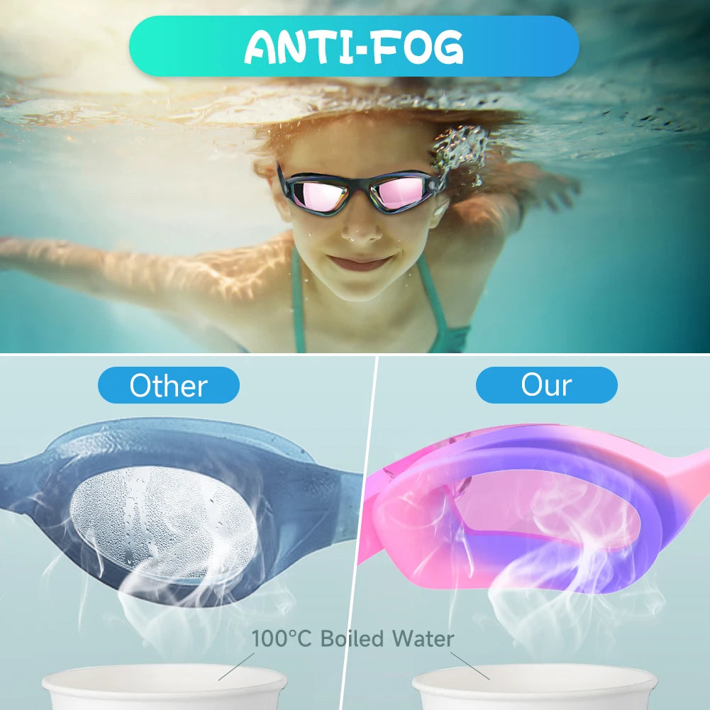 Kids Swimming Goggles Girls Boys Swimming Goggles  Anti-Fog Goggles UV Protection No Leakage Gift Case For 3-14 Yea