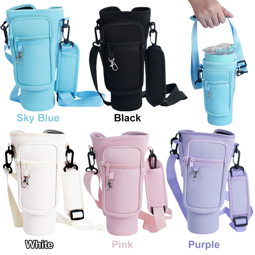 40oz Neoprene Water Bottle Carrier Bag For Stanley Quencher Cup Sleeve with Adjustable Shoulder Strap Water Bottle Holder Pouch