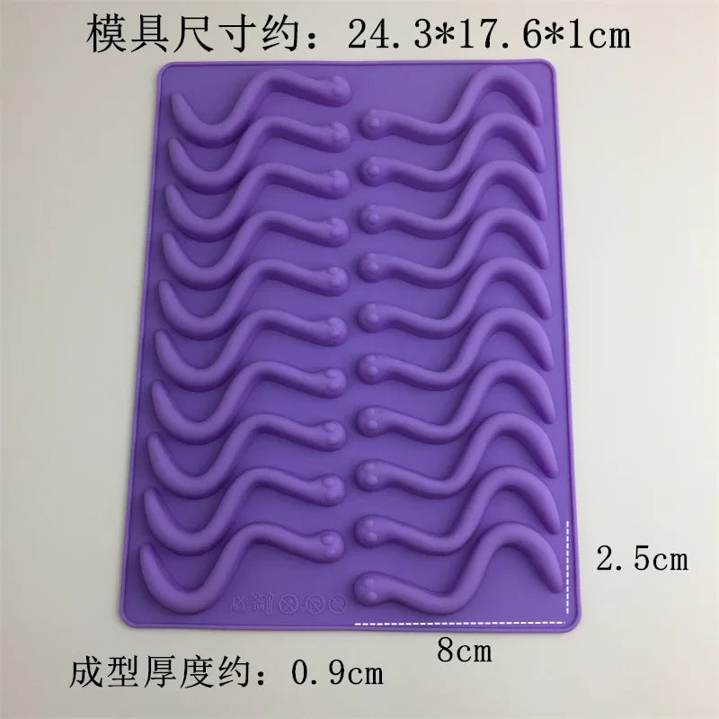 20 Holes DIY Silicone Gummy Snake Worms Chocolate Mold Sugar Candy Jelly Molds Ice Tube Tray Mold Cake Decorating Tools