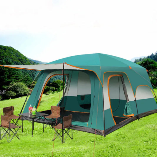 Two-bedroom Tent Oversize for 5-8 Person Leisure Camping Tents Double-plies Thick Rainproof Outdoor Family Tour