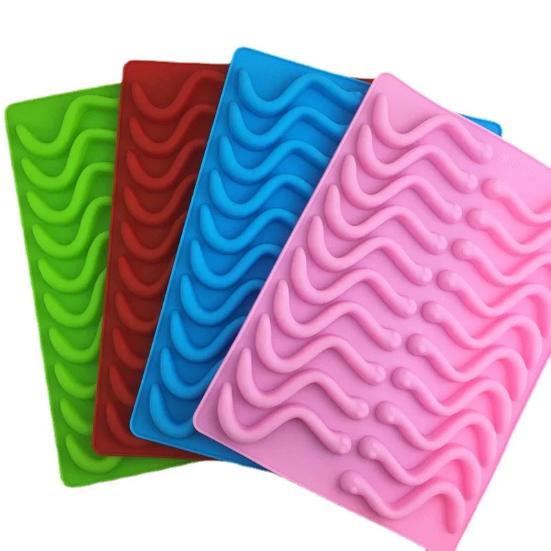 20 Holes DIY Silicone Gummy Snake Worms Chocolate Mold Sugar Candy Jelly Molds Ice Tube Tray Mold Cake Decorating Tools