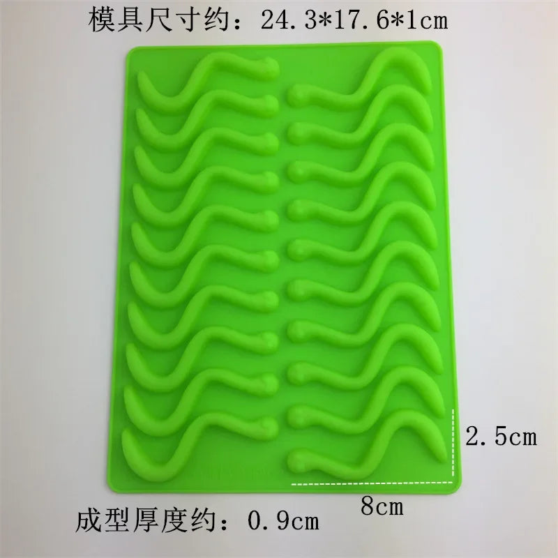 20 Holes DIY Silicone Gummy Snake Worms Chocolate Mold Sugar Candy Jelly Molds Ice Tube Tray Mold Cake Decorating Tools