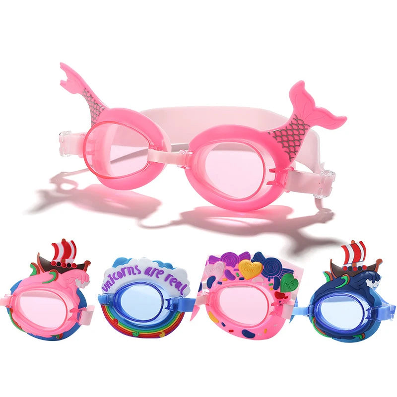 Kids Children Cute Cartoon Swim Goggles Swimming Pool Waterproof Anti Fog Glasses Water Sport Diving Surfing Eyewear W/ Earplugs