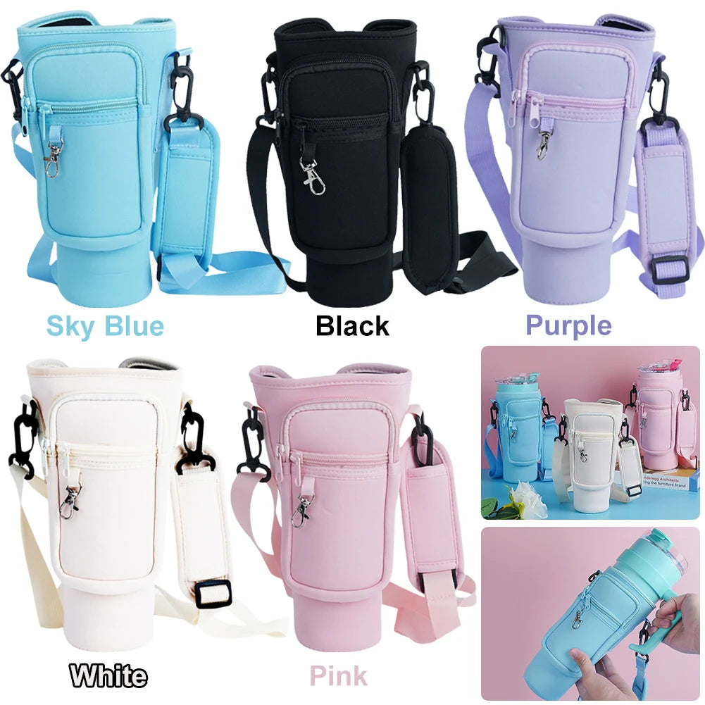 40oz Neoprene Water Bottle Carrier Bag For Stanley Quencher Cup Sleeve with Adjustable Shoulder Strap Water Bottle Holder Pouch