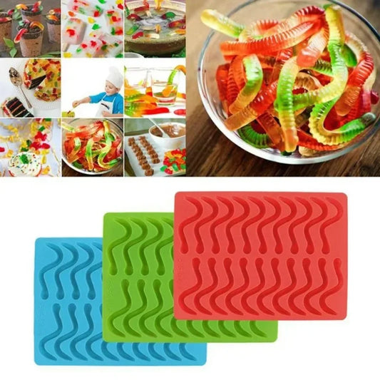 20 Holes DIY Silicone Gummy Snake Worms Chocolate Mold Sugar Candy Jelly Molds Ice Tube Tray Mold Cake Decorating Tools